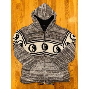 Rare Vintage Ecuadorian Cowichan Siwash Wool Full Zip Hooded Sweater Jacket L